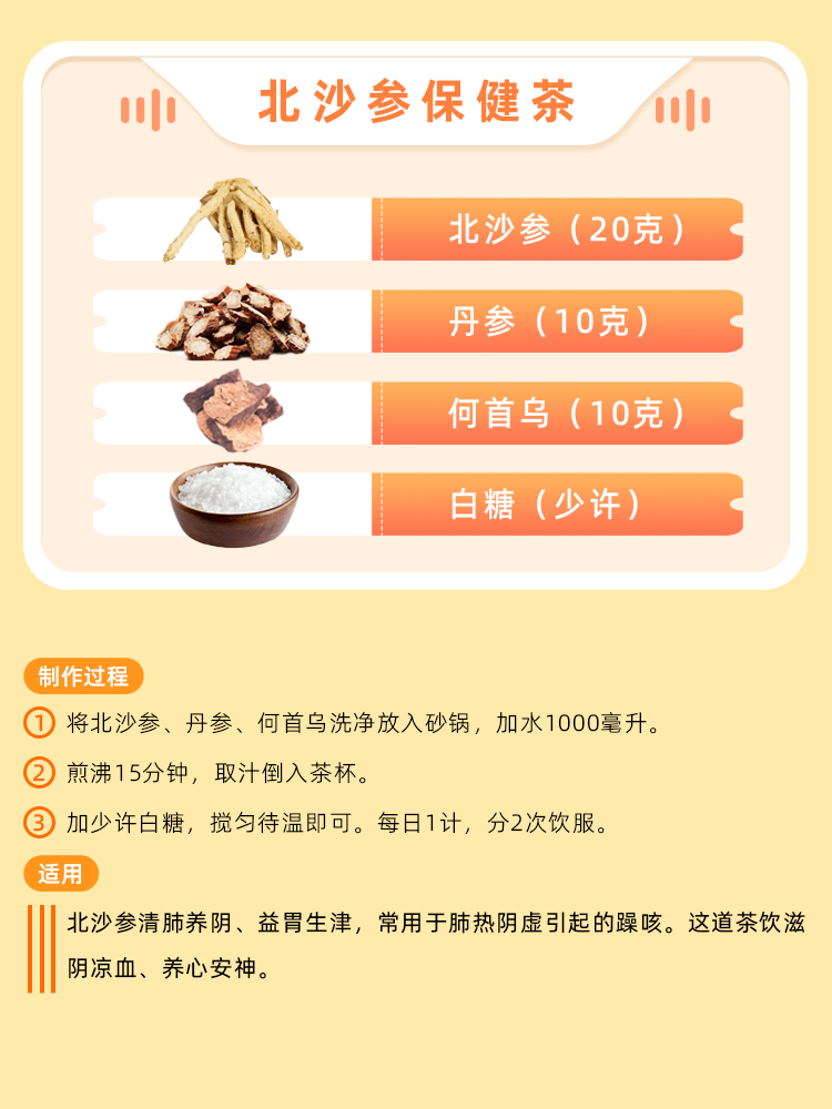 今日更新3 养心安神：北沙参保健茶 肺热阴虚