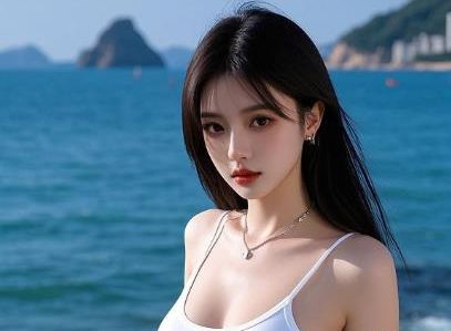 海边白色吊带女生美图